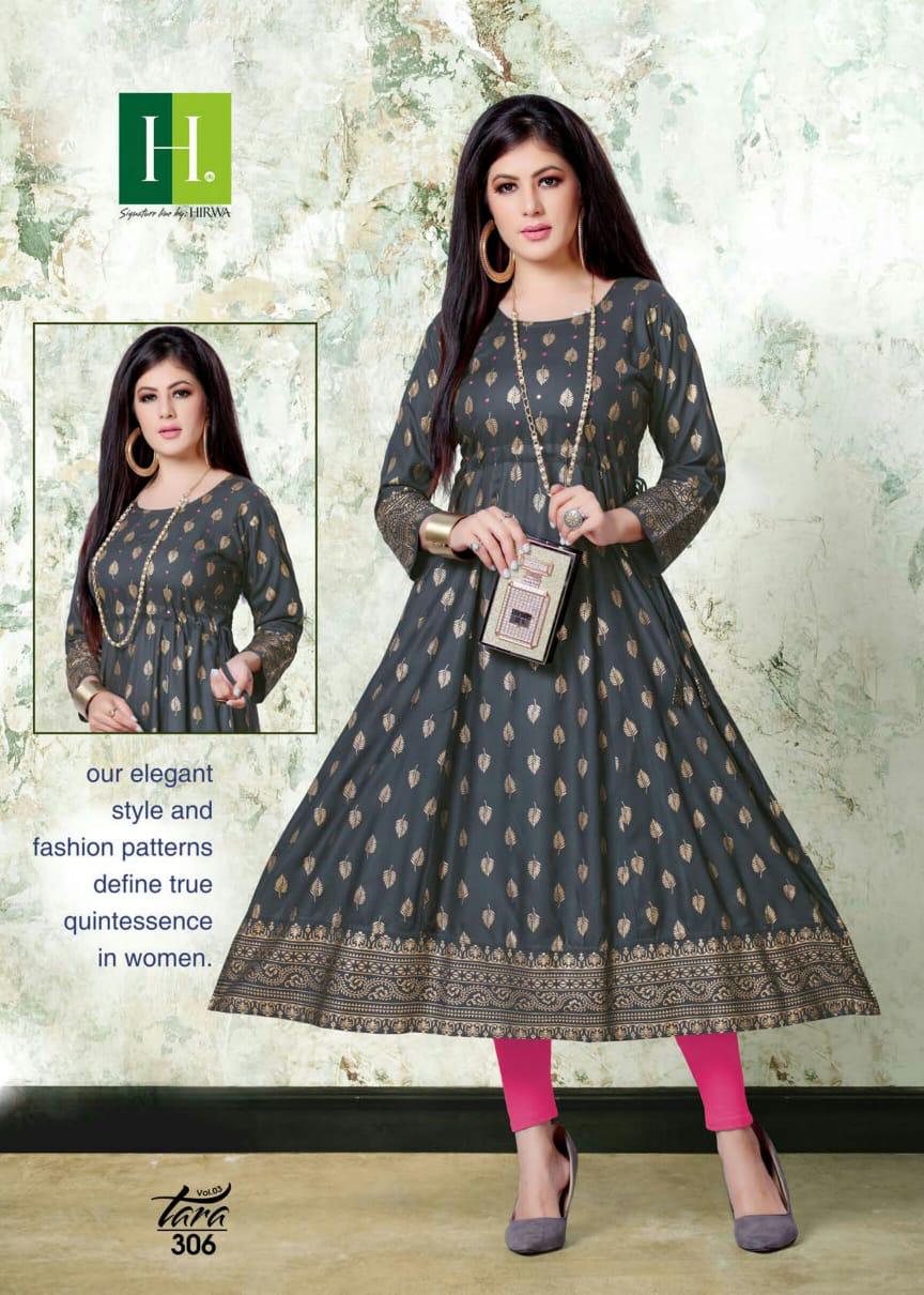 Hirwa Tara 3 Ethnic Wear Latest Fancy Rayon Gold prints with mirror work  Flair Designer  Kurti Collection
